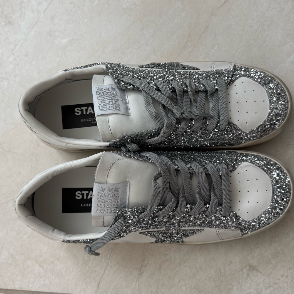 Golden Goose sneakers leather/glitter, size 40 white/silver